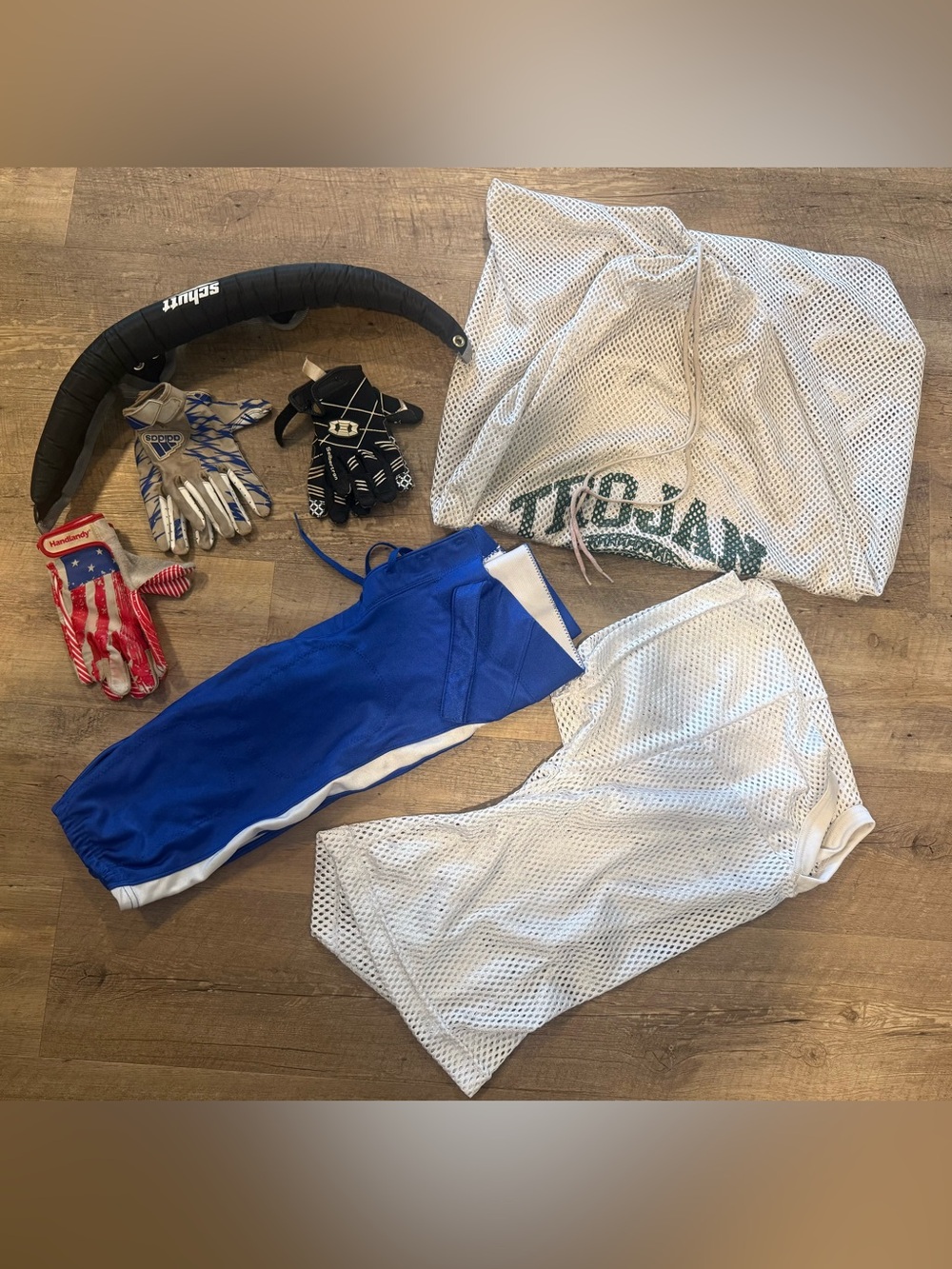 Lot of football equipment